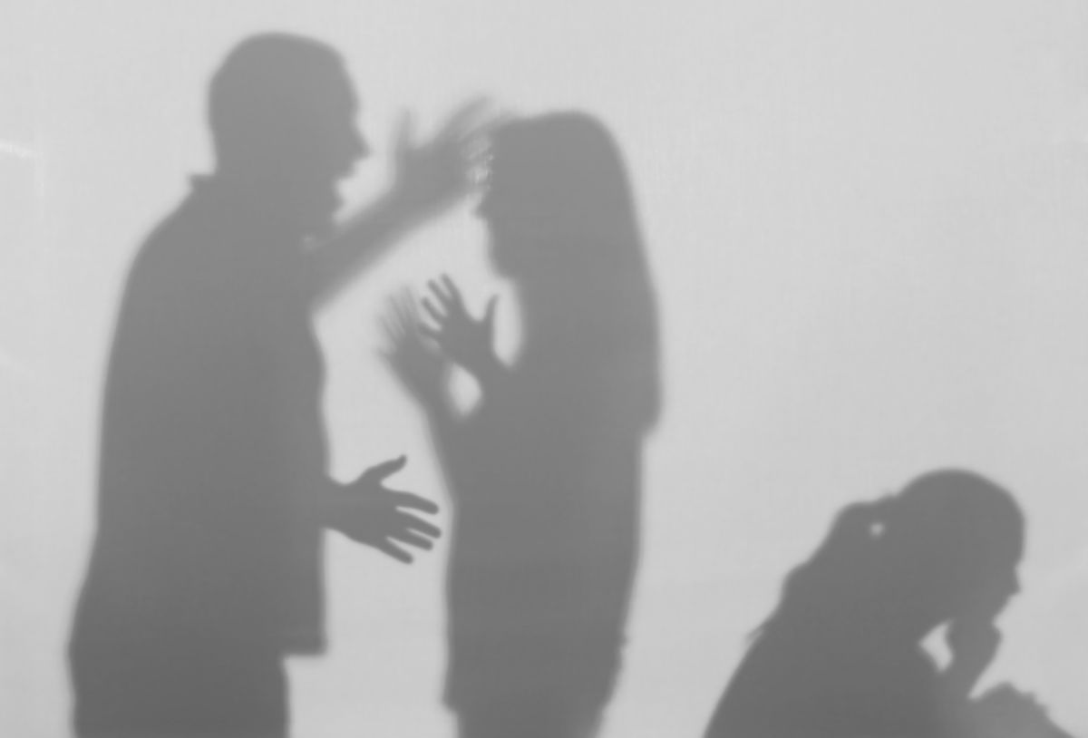Silhouettes illustrating domestic violence