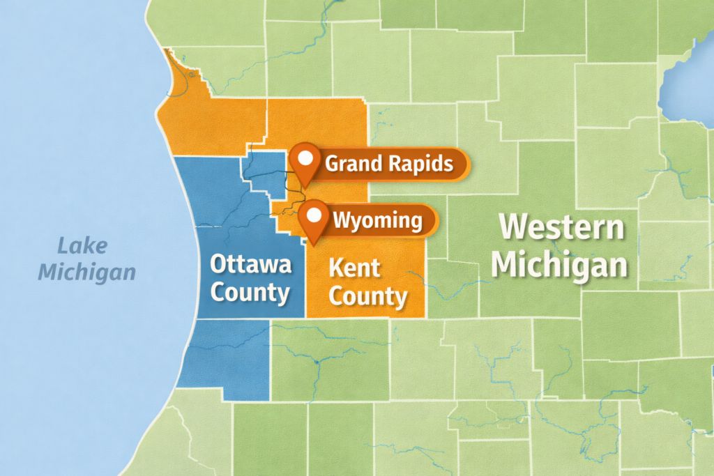 Map of West Michigan and surrounding counties