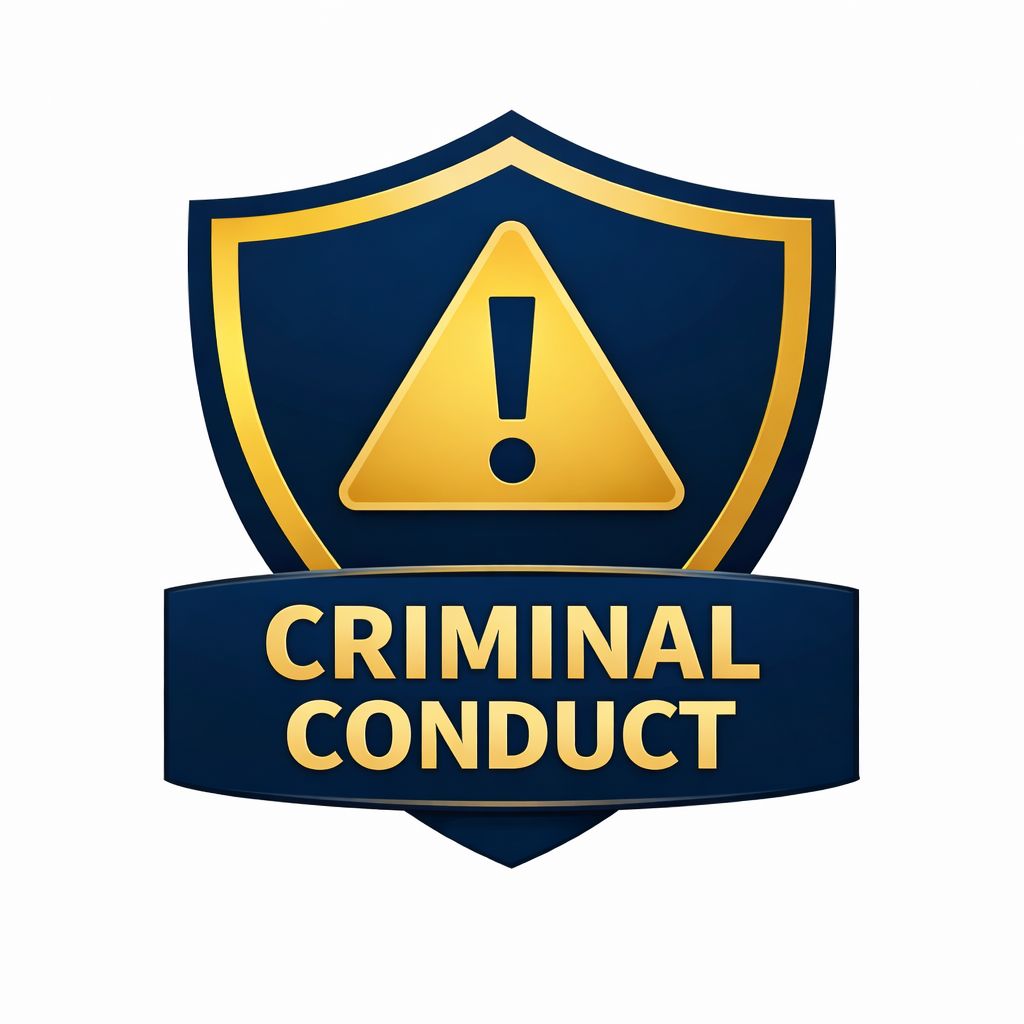 Criminal sexual conduct practice area badge with warning symbol